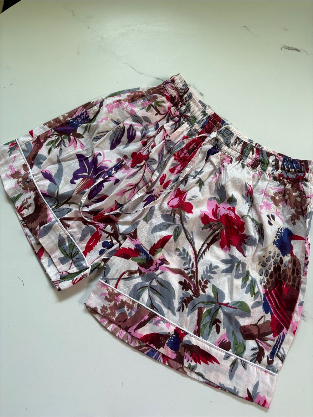 Floral Print Women’s Elastic Waist Shorts - Pink & Purple